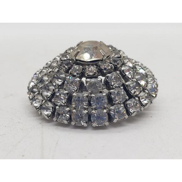 Vintage Weiss Domed Rhinestone Brooch Pin Silvertone Layered Dimensional Signed - Picture 12 of 14